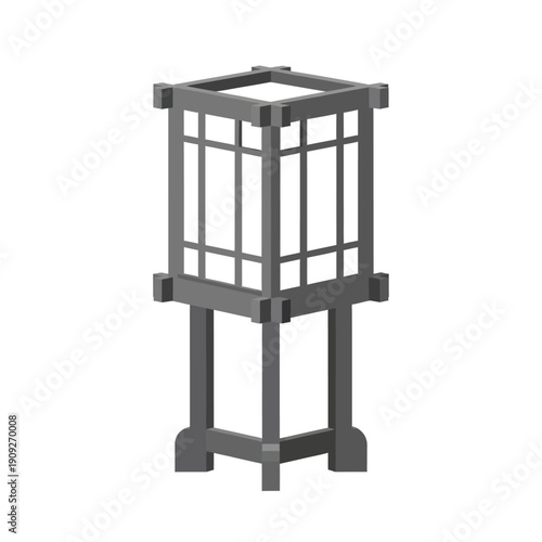 Classic Japanese Style Outdoor Lantern or Lamp Post with Wooden Frame and Glass Panes