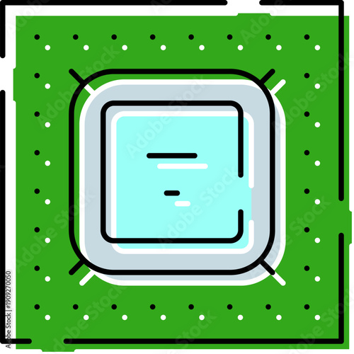 Computer chip technology icon demonstrating digital data processing, symbolizing advanced hardware components and electronic circuit engineering for modern computing power