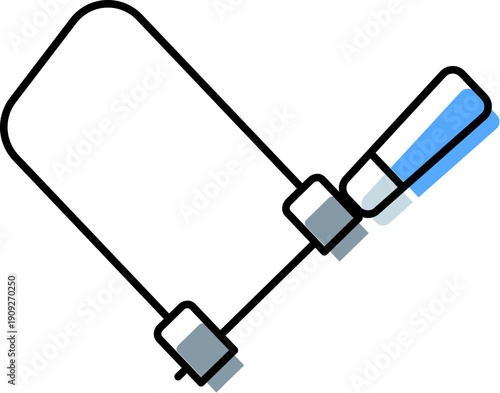 Fretsaw with blue handle and subtle grey shadow, line art style illustration for woodworking and metalworking projects, precision cutting, diy, carpentry, workshop tool icon
