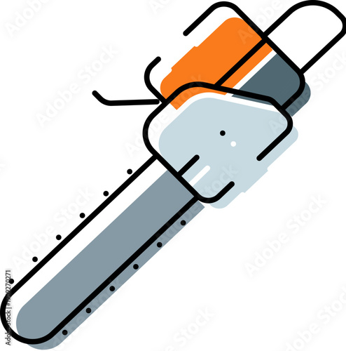 Chainsaw power tool illustration depicting equipment for logging, woodcutting, tree felling, and various lumberjack tasks in an industrial or construction setting