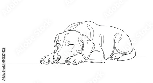 Relaxed single line art dog sleeping peacefully, gentle companion