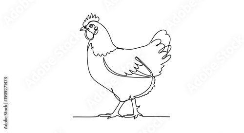 Chicken Standing Profile, Minimalist Single Line Drawing