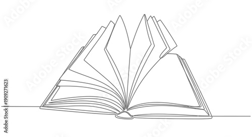 Open book with pages turned, rendered in continuous line art