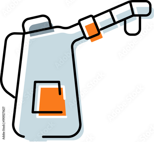 Handheld garden insecticide sprayer icon in simple line art with orange and gray accents, representing pesticide, herbicide or fertilizer application for plant care and pest control