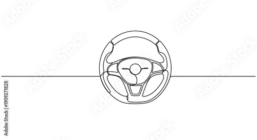 Car steering wheel in continuous line drawing style