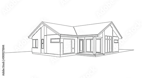 Modern house architectural drawing in continuous line