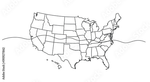 United States map outline with dividing line