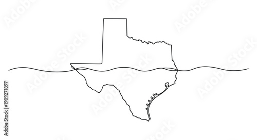 Texas state map outline with dividing water line
