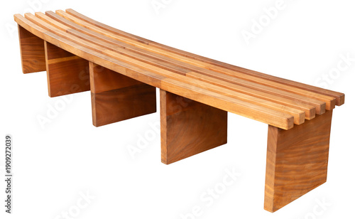 Curved wooden bench with smooth lines and a sturdy structure. This bench can be used in parks, gardens, or homes for comfortable seating during the day or night