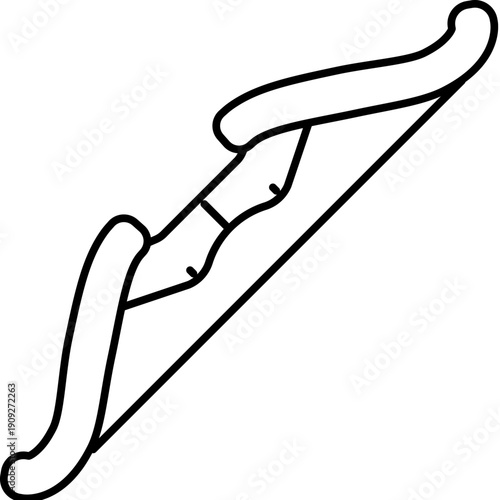 Recurve bow outline drawing, minimalist line art of a classic archery weapon for sport, hunting and medieval themes, symbolizing precision, focus and traditional skill