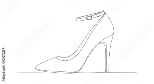 Elegant single line drawing of a classic stiletto heel shoe