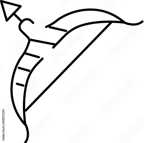 Sagittarius zodiac symbol depicting an archer's bow and arrow in clean minimalist line art, black and white vector icon ideal for astrology, horoscope, logo and ui use