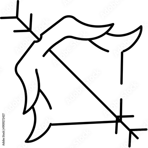Sagittarius zodiac symbol illustrating astrology, horoscopes, and celestial concepts, featuring a minimalist outline design of an archer's bow and arrow, embodying prediction and destiny