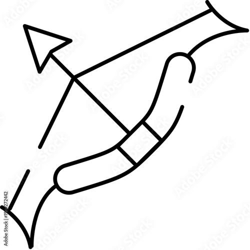 Stylized bow and arrow line art symbolizing archery, precision, sport and historical weaponry, perfect for zodiac, mythology, aiming, goals, and minimalist design projects