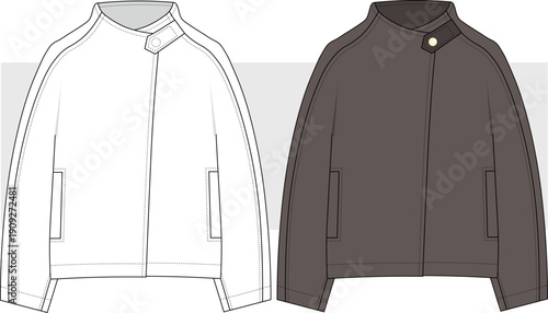 Women's streetwear jacket fashion design technical drawing, illustration. Winter wear, coat , cardigan flat sketch,  vector. CAD, Mockup.