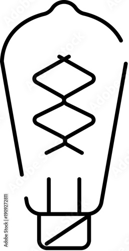 Old fashioned light bulb outline with visible filament represents creativity, brilliant ideas, inspiration, energy, and invention in a simplistic icon bringing light to concepts