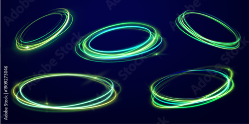 Bright neon spiral shines with a smooth glowing effect. Circles overlap creating a sense of endless motion. Perfect for futuristic and sci-fi designs.