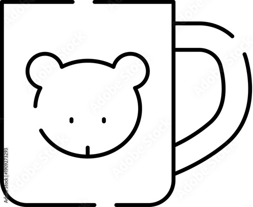 Mug featuring a cheerful teddy bear outline, creating a simple and friendly design for children's drinkware, perfect for morning beverages or a cozy bedtime drink