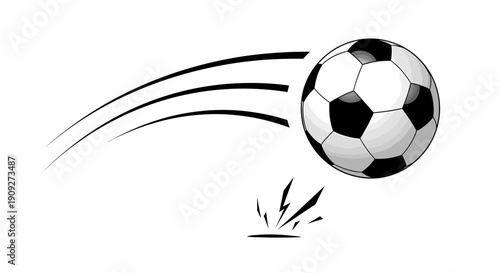Soccer Ball Kicked Illustration - Black and White, Sport, Football