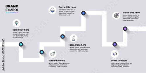 Infographic template. White line with 6 points
