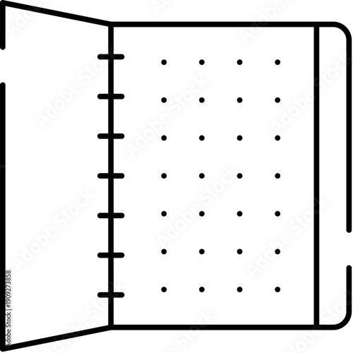 Open dot grid notebook icon representing creativity, planning, journaling, sketching, and organization, ideal for graphic resources and stationery concepts