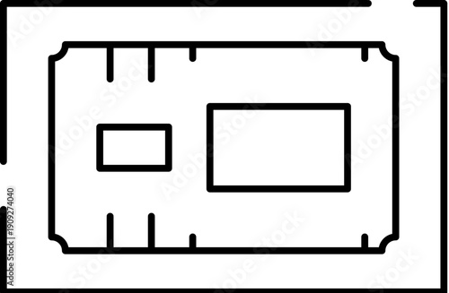 Stylized outline icon illustration depicting an entry pass or access coupon, perfect for concepts involving entertainment, events, admissions, booking, and purchasing tickets online