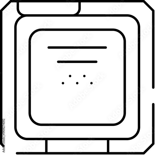 Processing unit displaying technological advancement and innovation, symbolizing data, computation, memory, information, and microchip electronics in a sleek line art design