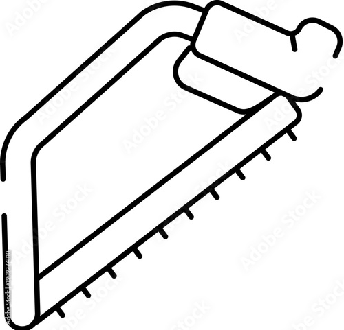 Hand hacksaw line art illustrating carpentry, diy, construction and repair work, simple monochrome tool icon representing manual labor, craftsmanship, maintenance and renovation projects