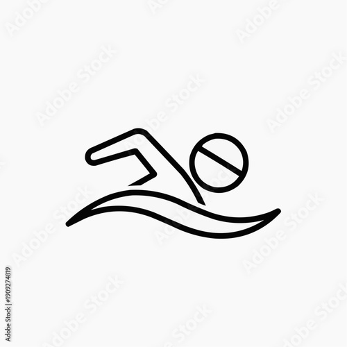 Minimalist outline of a swimmer in motion on a wave  