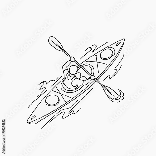 Kayaker paddling through water in a simple linear style  