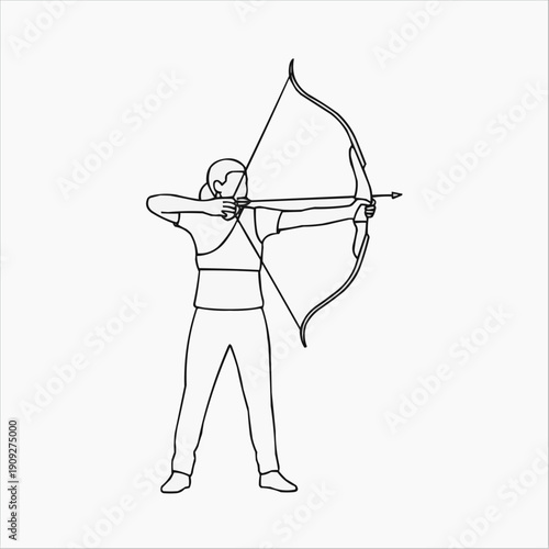 Archer drawing bow in action with focus and determination  