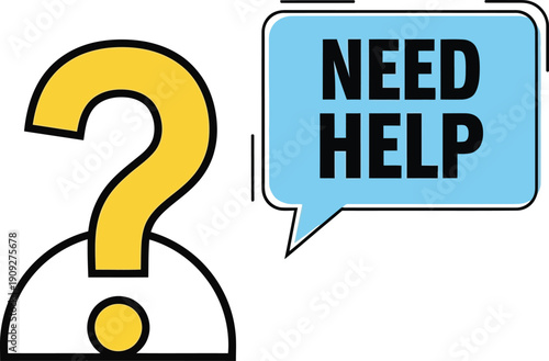 Person seeking assistance with a question mark and speech bubble