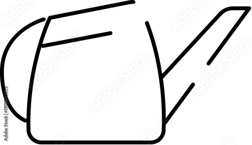 Minimalist black line illustration of a watering can outline on white background, symbolizing plant care, gardening, green lifestyle, growth, indoor and outdoor horticulture hobby