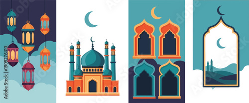 Vibrant Islamic architecture and lanterns for Ramadan celebration