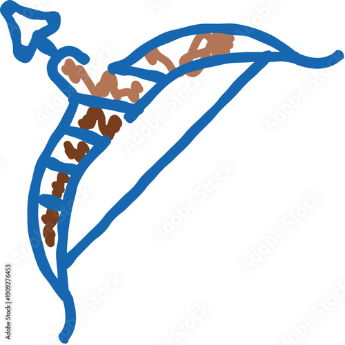 Sagittarius zodiac icon, simple doodle of archer's bow and arrow on white background, symbolizing aiming, adventure, optimism, destiny, and precise goal setting in astrology