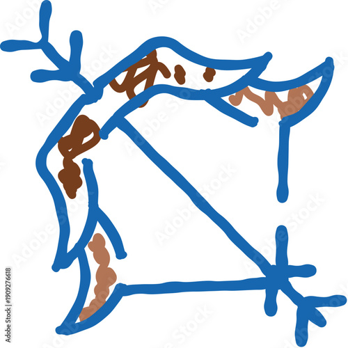 Sagittarius zodiac symbol illustrating astrology and horoscopes, drawing an archer's bow and arrow with dynamic brown and blue lines on a clean white background