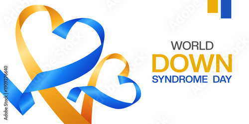 World Down Syndrome Day. Heart shape ribbon. Great for cards, banners, posters, social media and more. White background.