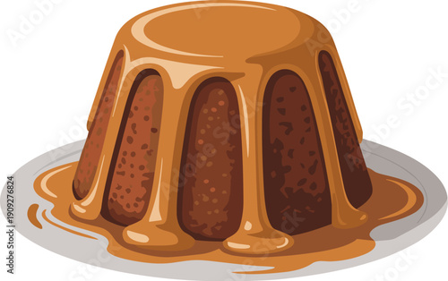Sticky toffee pudding with sauce food vector on white background.