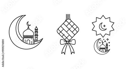 Happy Eid Mubarak Greetings, Muslim people greet each other and shake hands. Celebrate Eid al-Fitr concept illustration