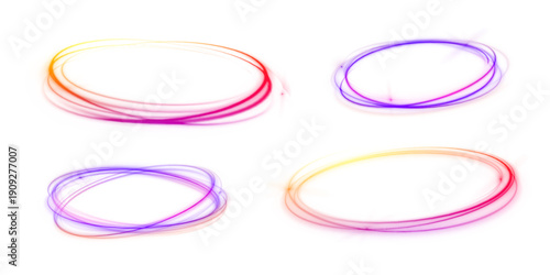 Bright pink, purple, and blue lines curve gracefully forming abstract neon spirals. Smooth glowing trails create a sense of fast movement. Ideal for digital speed design projects