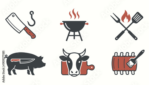 Retro Barbecue and Butchery Vector Graphics Collection for Restaurants