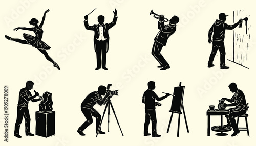Woodcut Style Icons of Artists and Performers Collection