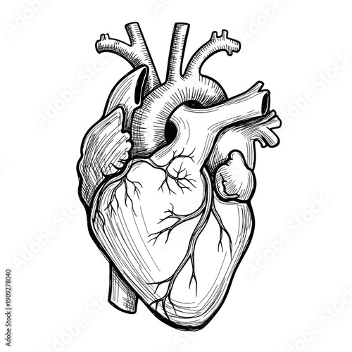 Anatomical Heart Illustration, Black and White Sketch, Medical Symbol