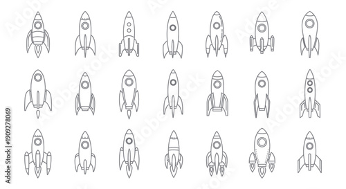 Collection of Rocket Ship Icons, Space Exploration Vector Graphics