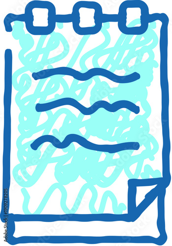 Notebook illustration featuring multiple blue lines representing text on a cyan background, perfect for conveying concepts of planning, learning, and jotting down important information