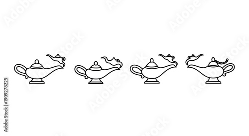 Magic Lamp Set: Genie, Fantasy, Arabian Nights, Wish, Fairy Tale, Icon