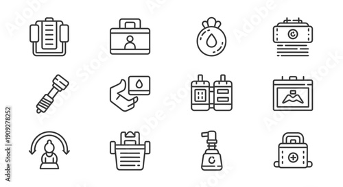 Medical and Healthcare Icons Set: Equipment, Supplies, and Procedures