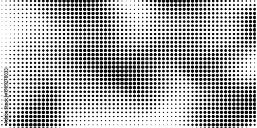Black halftone wave background. Abstract grainy fluid texture. Dotted curved dot flow wallpaper. Grit swoosh overlay element for poster, banner, brochure, flyer, leaflet, template. Vector backdrop