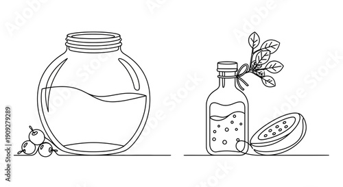 Herbal Infusion and Berries: Natural Remedy Ingredients in Glass Jars