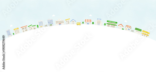 水彩風　コピースペース付き　街の風景のヘッダー画像　